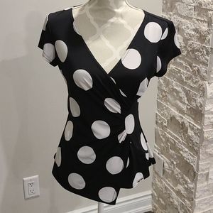 Cartise Black and white polka dot wrap top